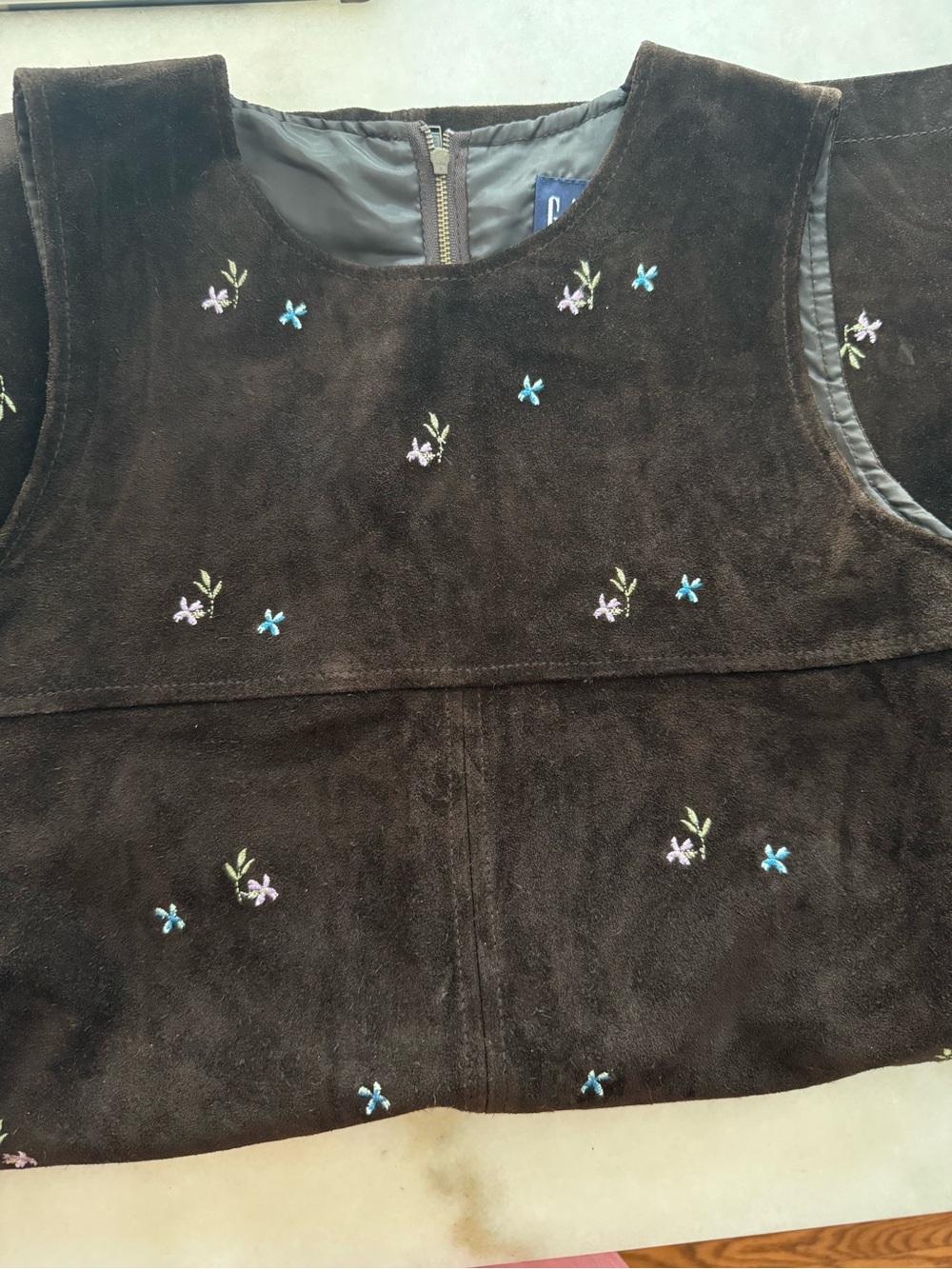 GAP Brown Suede Vest with Navy Logo Tag